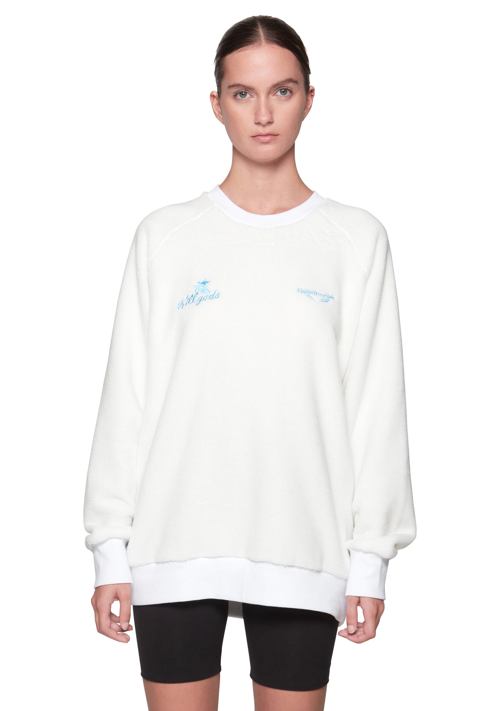 White & Blue Embroidered Fleece Sweatshirt